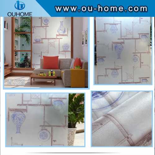 BT836 Blue and white porcelain self-adhesive frosted glass film